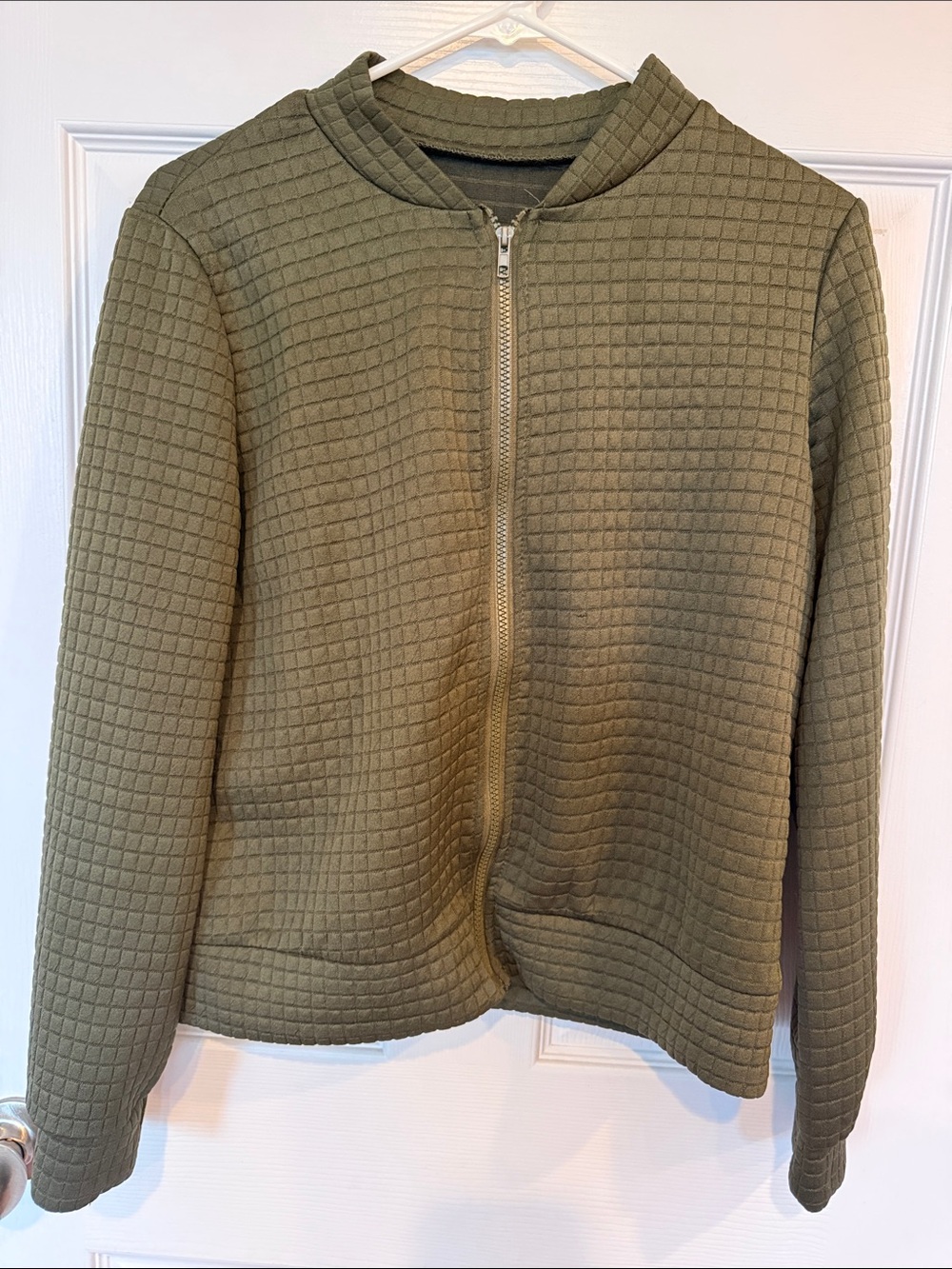 SHEIN Olive Green Quilted Zip Bomber Jacket